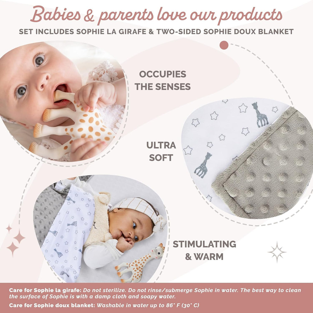 Sophie la girafe Gift Set | Includes Sophie la girafe & Sophie Doux Blanket | Handcrafted in France | Ultra-Soft Blanket | Warm Cocoon of Softness | Comfort & Soothe | Awaken All 5 Senses