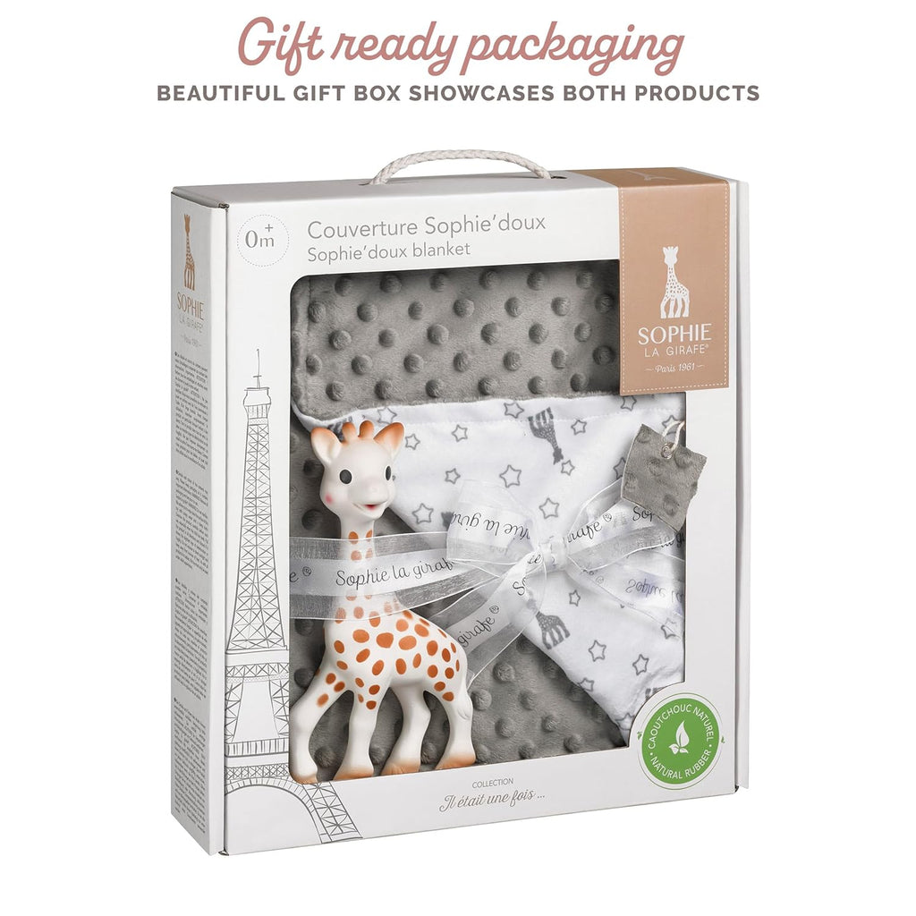 Sophie la girafe Gift Set | Includes Sophie la girafe & Sophie Doux Blanket | Handcrafted in France | Ultra-Soft Blanket | Warm Cocoon of Softness | Comfort & Soothe | Awaken All 5 Senses