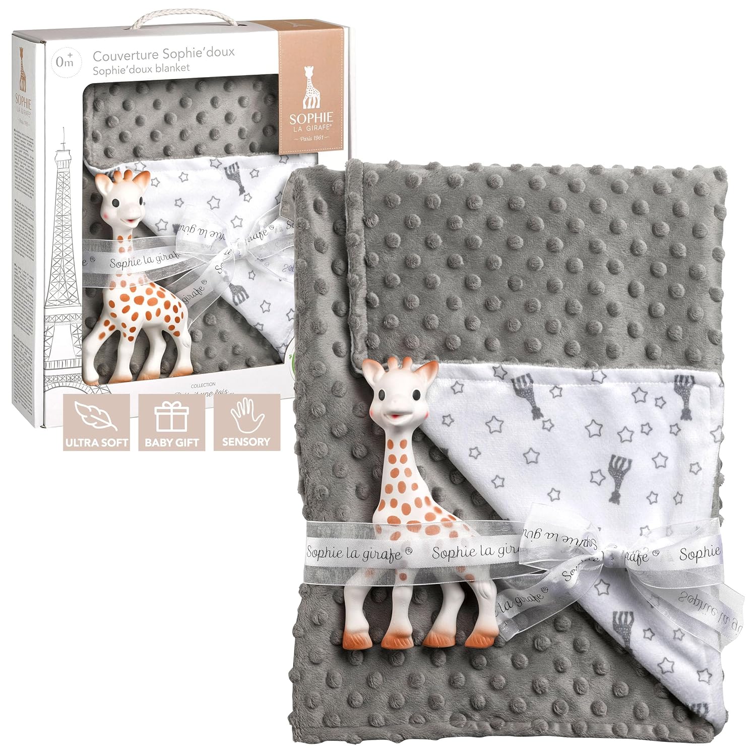 Sophie la girafe Gift Set | Includes Sophie la girafe & Sophie Doux Blanket | Handcrafted in France | Ultra-Soft Blanket | Warm Cocoon of Softness | Comfort & Soothe | Awaken All 5 Senses